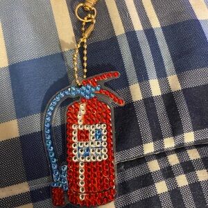 Handmade Red and Blue Rhinestone Fire Extinguisher Keychain